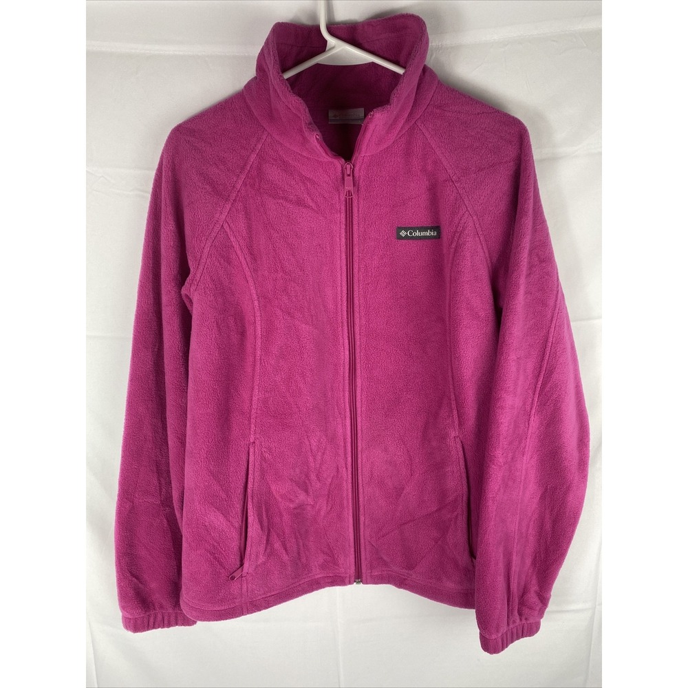 Columbia Fleece Jacket Womens Large Pink‎ Full Zip Sweatshirt Mock Neck *